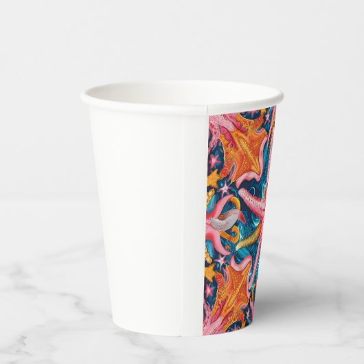 Rosa Seesterne Pappbecher (Rechts)