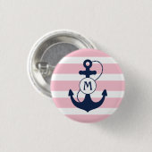 Rosa Seestreifen mit Anker-Monogramm Button (Vorne & Hinten)