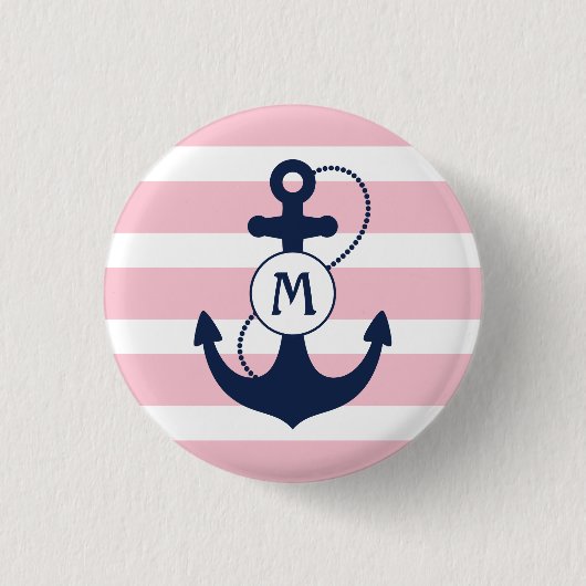 Rosa Seestreifen mit Anker-Monogramm Button (Vorderseite)