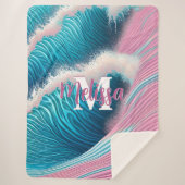 Rosa Seewasser Monogramm Sherpadecke (Vorderseite)