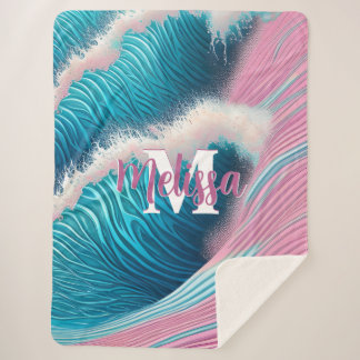 Rosa Seewasser Monogramm Sherpadecke