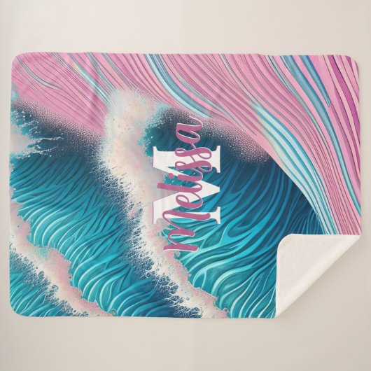 Rosa Seewasser Monogramm Sherpadecke (Vorderseite (Horizontal))