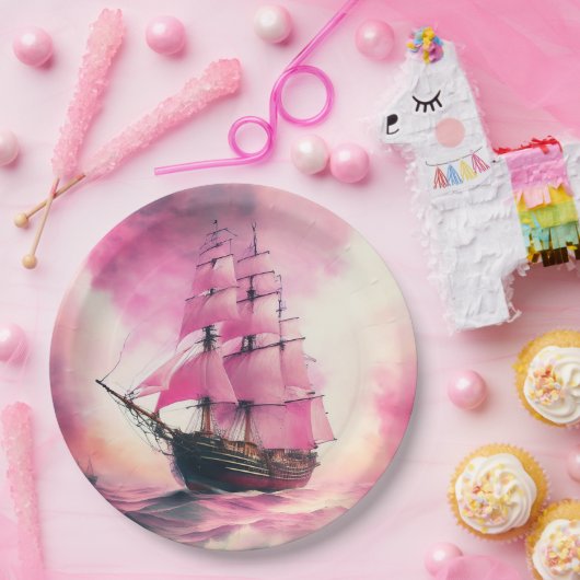 Rosa Segel zum Thema Pappteller (Party)