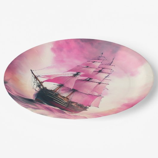 Rosa Segel zum Thema Pappteller (Schrägansicht)