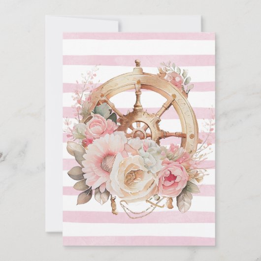 Rosa Segelboot Dusche in Rosa und Gold Einladung (Rückseite)