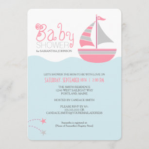 Rosa Segelboot Nautical Mädchen Baby Shower Einlad Einladung