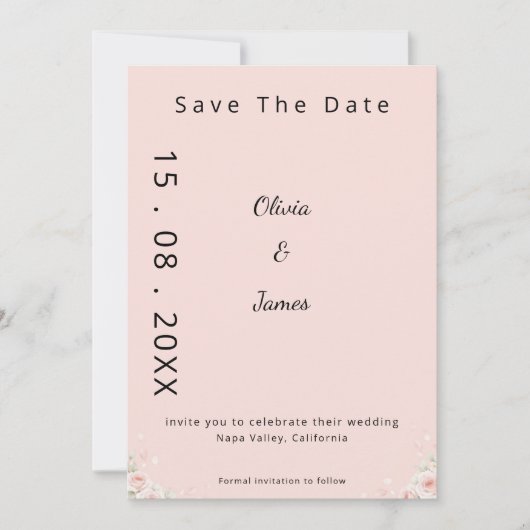 Rosa Seidene Rosa Geflüsterte Peta Moderne Schrift Save The Date (Vorderseite)