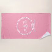 Rosa Seile und Anker Mit Monogramm Strandtuch (Vorderseite)