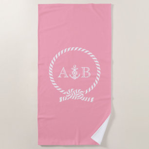 Rosa Seile und Anker Mit Monogramm Strandtuch
