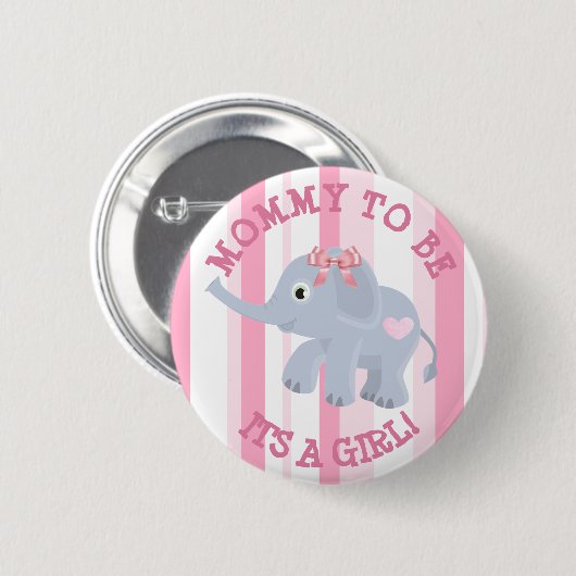Rosa sein Elefant ein Mädchen-Baby-Duschen-Button Button (Vorne & Hinten)