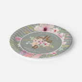 Rosa Seite Blumenkreuz Mädchen Taufe Blume Hübsch Pappteller (Schrägansicht)