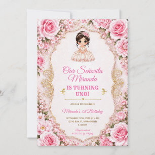 Rosa Señorita erster Geburtstag mexikanisches Klei Einladung