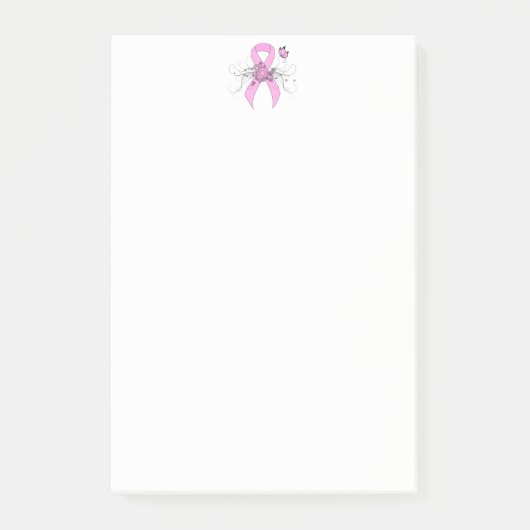 Rosa Sensibilisierungsband mit Schmetterling Post-it Klebezettel (Vorderseite)