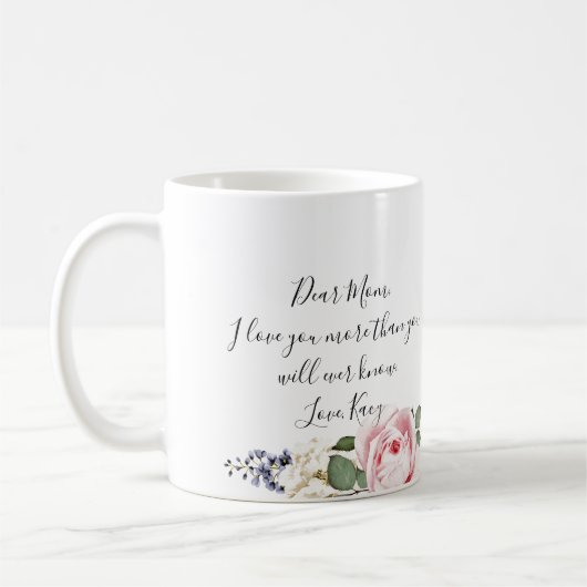 Rosa Sentiment Liebe Mama Geschenk für ein Foto Kaffeetasse (Links)