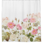 Rosa Sepia-Vintage Rosen-Wiesen-Illustration Duschvorhang (Vorderseite)