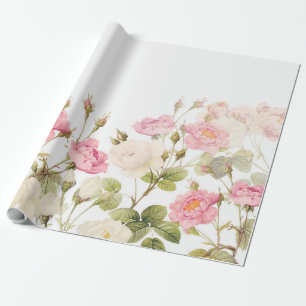 Rosa Sepia-Vintage Rosen-Wiesen-Illustration Geschenkpapier