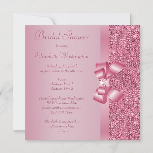 Rosa Sequenzen, Bow & Diamond-Brautparty Einladung (Rückseite)