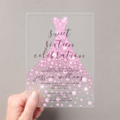 Rosa Sequin Ball Gown Sweet 16 Birthday Acryleinladungen (Insitu (Handheld))