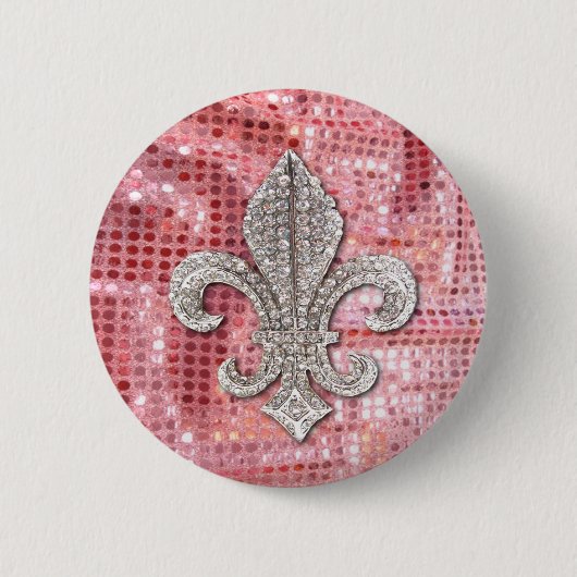 Rosa Sequin-Schein-Juwel-Lilie Vintag Button (Vorderseite)