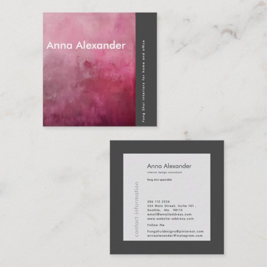 rosa Serenity Design 1 Quadratische Visitenkarte (Vorne/Hinten)