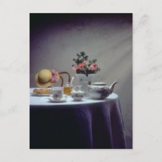 Rosa Set mit Tee- und Krumpffolien-Blume Postkarte (Vorderseite)