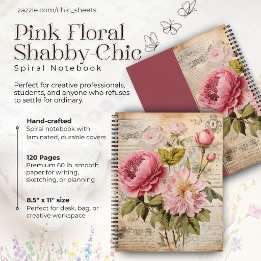 Rosa Shabby-Chic Blumen 8,5"x11" Deluxe Spiral Notizblock