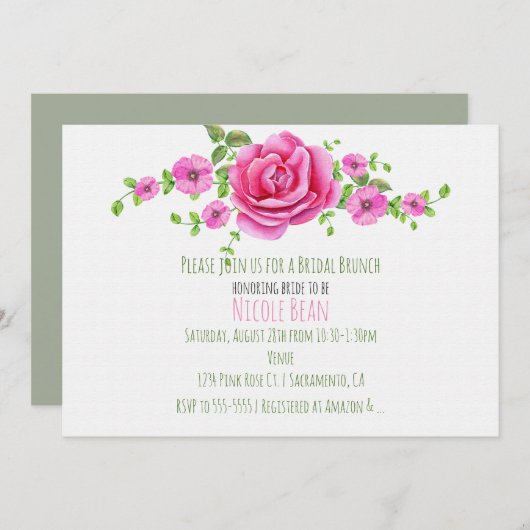 Rosa Shabby Chic Bridal Dusche Einladung (Vorne/Hinten)