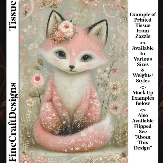 Rosa Shabby Chic Fox mit Blume DL2L Decoupage Seidenpapier