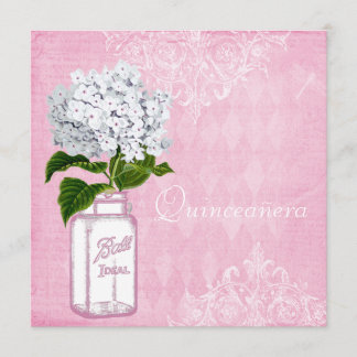 Rosa Shabby Chic-Glas u. Hydrangea Quinceanera Einladung