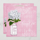 Rosa Shabby Chic Jar & Hydrangea Süß 16 Einladung (Vorne/Hinten)
