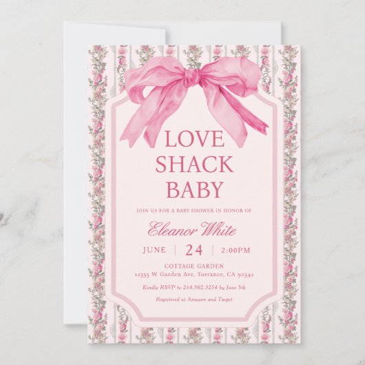 Rosa Shabby Chic Liebe Shack Babydusche Einladung (Vorderseite)