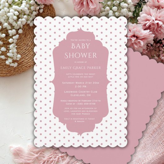 Rosa Shabby Chic Punkt Baby Girl Dusche Einladung