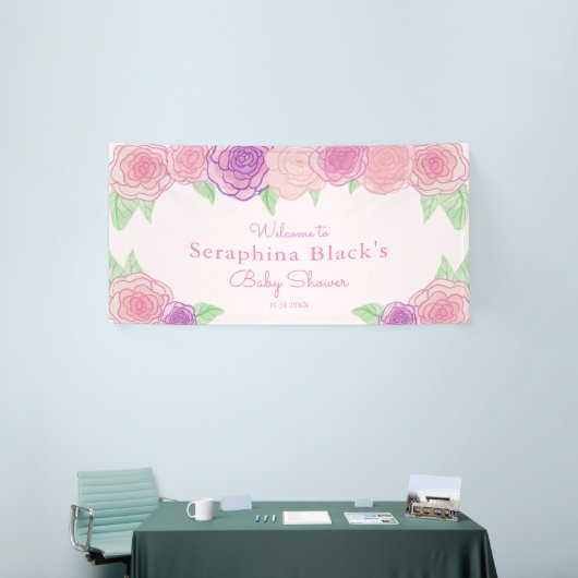 Rosa Shabby Chic Rose Kinderdusche Banner (Messeveranstaltung)