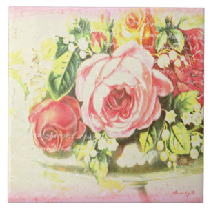 Rosa Shabby-Rosen-Collage-Kunstfliese Fliese