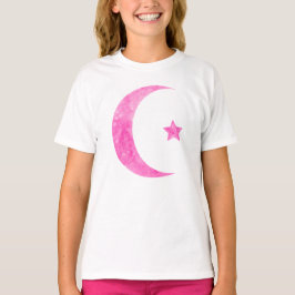 Rosa sichelförmiger Mond-und Stern-T - Shirt