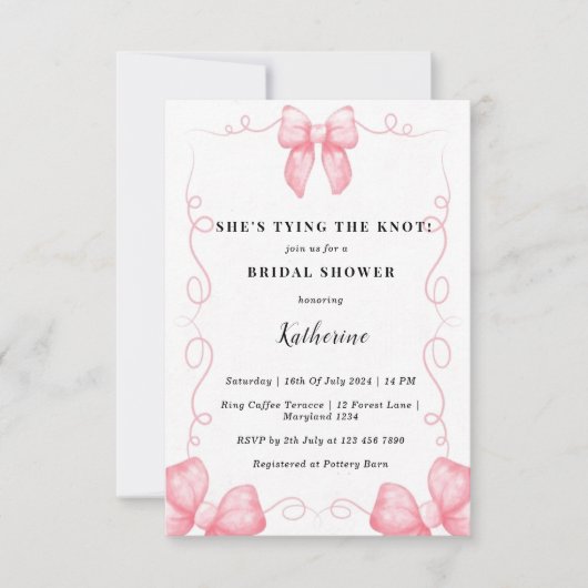 Rosa Sie bindet das Brautparty der Knokokette Einladung (Vorderseite)