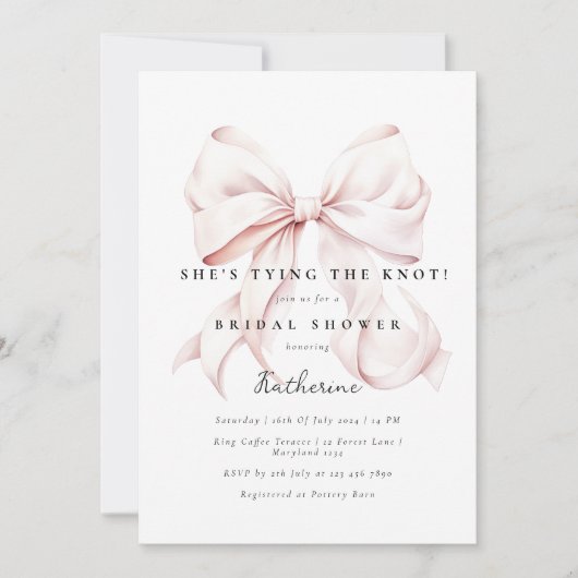 Rosa Sie bindet das Brautparty des Knochenknollens Einladung (Vorderseite)