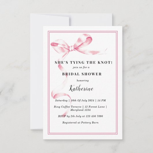 Rosa Sie bindet das Brautparty des Knochenknollens Einladung (Vorderseite)