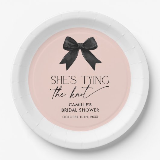 Rosa Sie bindet die Hochzeit des Knochenknospens Pappteller (Vorderseite)