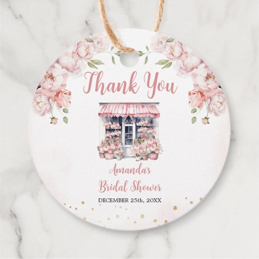 Rosa Sie ist vom Markt Brautparty Danke Geschenkanhänger (Rückseite)