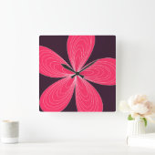 Rosa Siebzigerjahre retro Blumen-Power Quadratische Wanduhr (Zuhause)