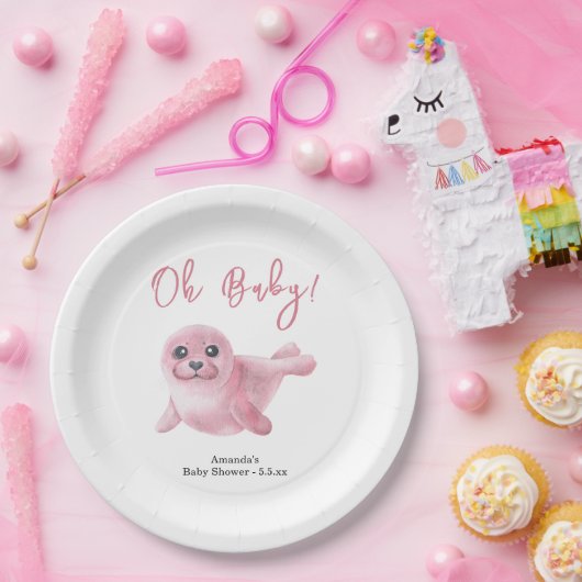 Rosa Siegel Babydusche Pappteller (Party)