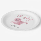 Rosa Siegel Babydusche Pappteller (Schrägansicht)