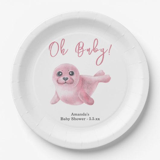 Rosa Siegel Babydusche Pappteller (Vorderseite)