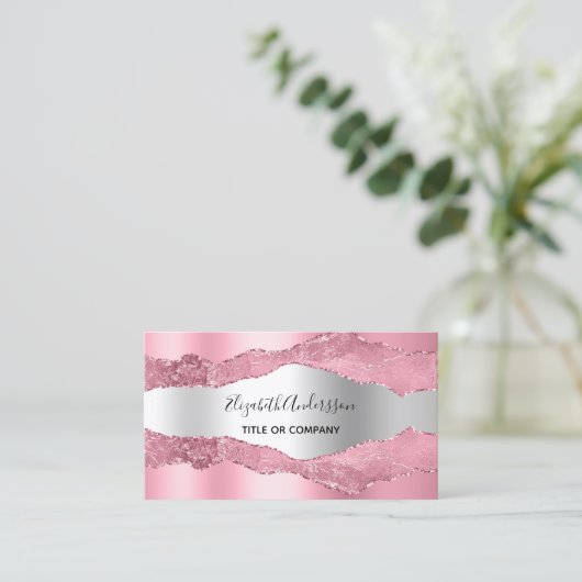 Rosa silber-agate Marmor QR-Code Foto Visitenkarte (Stehend Vorderseite)