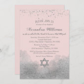 Rosa Silber Bat Mitzvah Einladung (Vorne/Hinten)