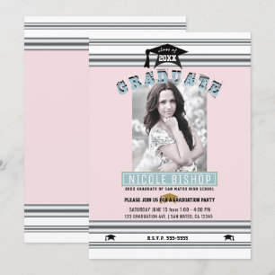 Rosa Silber Blau Elegante Foto Abschlussfeier Einladung