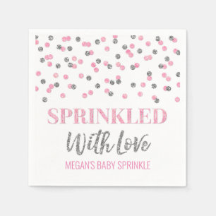 Rosa Silber Confetti gesprinkt mit Liebe Serviette