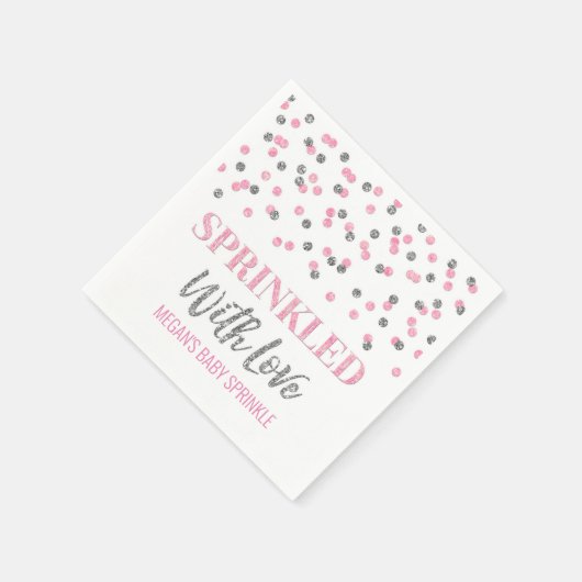 Rosa Silber Confetti mit Liebe gesprinklt Serviette (Ecke)