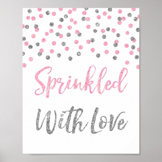 Rosa Silber Confetti Sprinkler mit Liebe Zeichen Poster (Vorne)